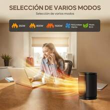 Calefactor Eléctrico para Hogar de 1500W, Calentador portátil con Pantalla Táctil, Control Remoto, Temporizador de 1 a 12 horas, Función Oscilante y Apagado por Vuelco, con Pantalla LED (Negro) - 1 - Ver 3