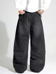 1 chiếc quần jeans ống đứng dáng rộng thoải mái hiệu Hearty Haven, kiểu dáng unisex đa năng dành cho sinh viên (Không kèm thắt lưng - Có hướng dẫn chọn size) - màu đen - Xem 7