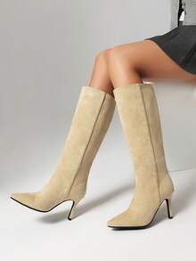 Women's Pointed Toe High Heel Knee-High Boots, Fashionable For Autumn/Winter - Khaki - View 3