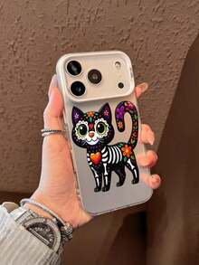 1pc Funda de Teléfono de TPU a Prueba de Golpes de Cobertura Completa, Esqueleto Floral Colorido Gato Negro con Ojos Verdes y Patrón de Corazón, Regalo de Navidad para Amantes de Gatos, Compatible con iPhone 17/16/15/14/13/12/11/Plus/Pro/Promax/Air, Galaxy S25/S24/S23/S22/S21/FE/Plus/Ultra, Funda de Teléfono Interesante a Prueba de Agua, Resistente a Golpes y Arañazos, Estilo Navideño, Regalo de Navidad Perfecto - Plateado - Ver 6