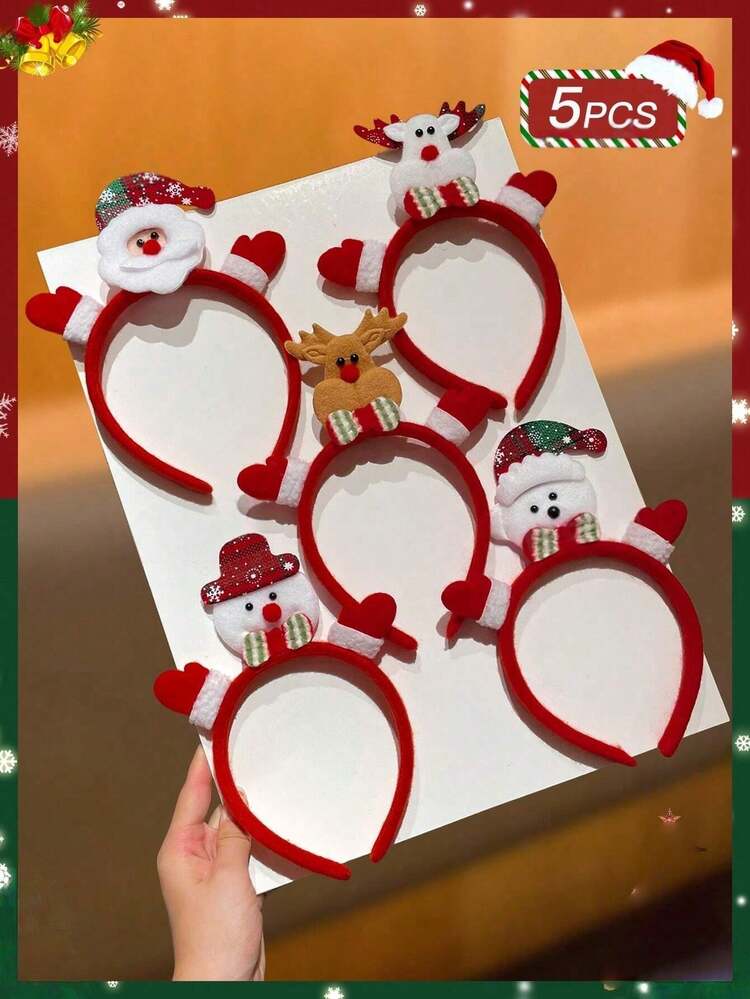 Set de 5 accesorios navideños de moda para el cabello de mujer en color rojo, diademas con diseños de Papá Noel y muñeco de nieve, tocados festivos, adecuados para fiestas y bailes, decoraciones para el cabello de mujer, regalo recomendado, diadema, accesorios para el cabello - Multicolor - Añade 3