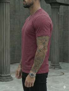 PLAYERA MANGA CORTA CUELLO REDONDO LISA - Burdeos - Ver 2