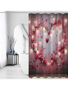 1pc/4pcs Valentine's Day Bathroom Decor Set, Includes Shower Curtain, Toilet Seat Cover, Bath Mat, Polyester Curtain, Bathroom Accessories With 12 Hooks
