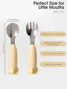 Toddler Utensils, 2 Packs Kids Flatware Sets With Rocket Silicone Handle & Suction Cup, Stainless Steel Children - Friendly Forks And Spoons, Dishwasher - Compatible - Multicolor - View 4