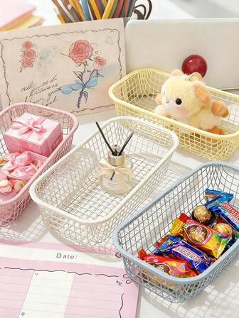 철제 보관 데스크탑 스탠드 트레이, 신선하고 크리미한 스타일, 화장품, 문구류, 잡지, 과일 및 스낵, 가정, 학교, 사무실, 선물, 여성 선물, 베스트 프렌드 선물, 겨울 선물, 크리스마스 선물 장식에 적합한 보관 바구니