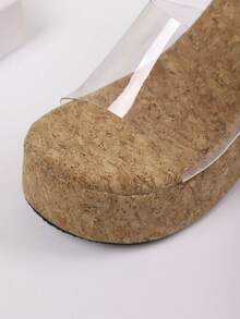 1双优雅性感女士坡跟橡胶底夏季凉鞋 - 杏色 - 查看 10