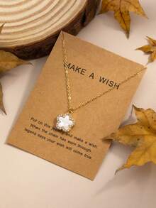 1pc Fashionable Rhinestone Embellished Cute Clover Pendant Necklace, Gift For Girlfriend/Mom With Card - Multicolor 1 - View 3