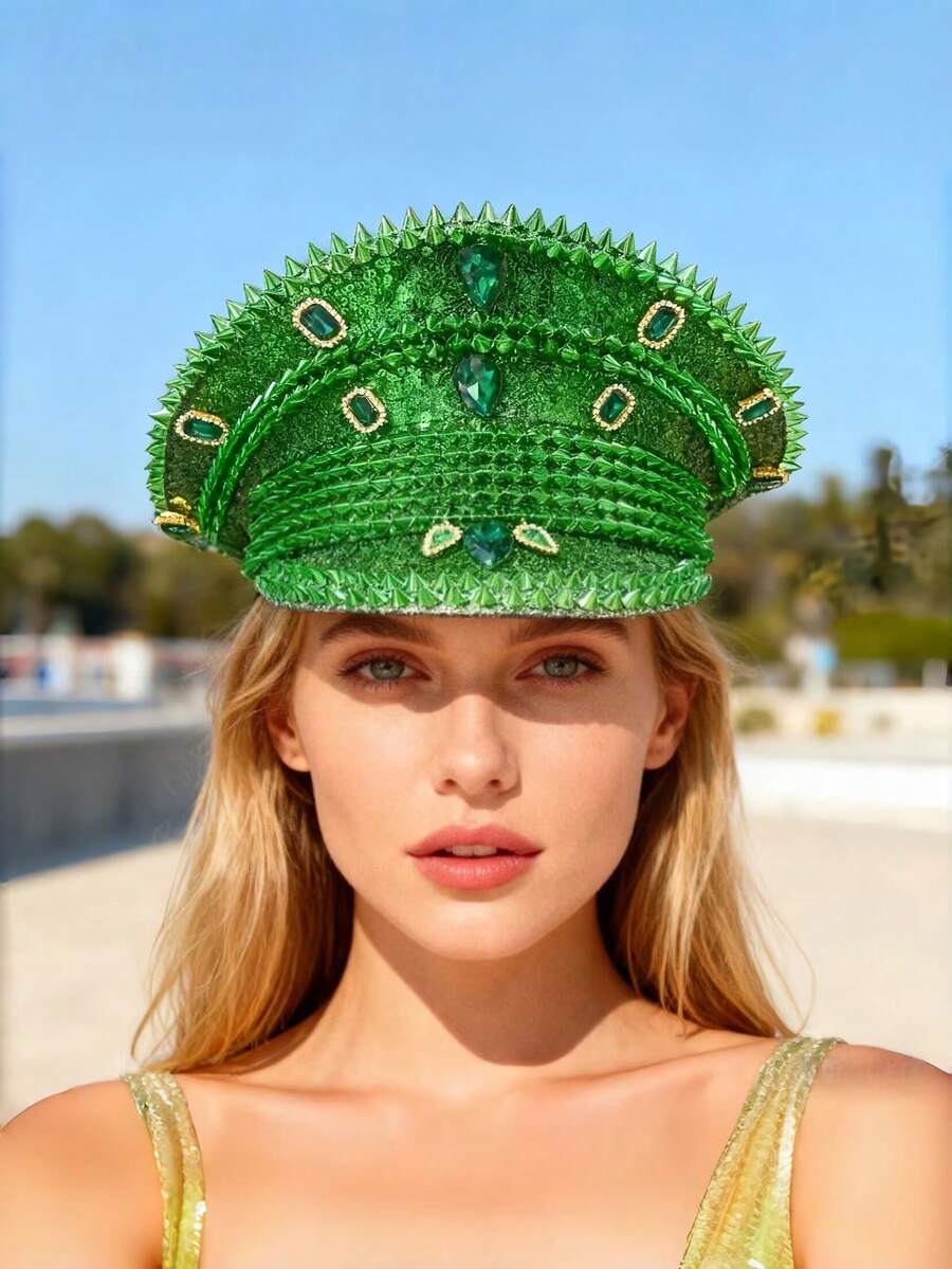 1 pieza Gorra de capitán con rhinestones, accesorios de fanático, sombrero de fiesta