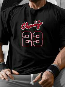 Men's Chicago 23 Printed Sports T-Shirt - Short Sleeve Fitness Tee, Printed Crew Neck Short Sleeve, Men's Short Sleeve Shirt, Sportswear, Fitness Wear, Athletic Apparel - Black - View 10