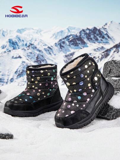 HOBIBEAR 一双儿童雪地靴，波点亮片图案，魔术贴设计，保暖防水防滑，适合男孩女孩冬季穿着