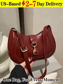 [US-Based Shipping]1PC Retro Minimalist Hook Decor Adjustable Shoulder Strap Crescent Shape Bag, Buckle Women Shoulder Bag,Suitable For Date, Outing, Party,Crossbody Bags For Women,Black Purse,Y2k,Clutch Purses For Women,Handbags For Women,Carteras Para Mujer,Black Bag,Women's Handbags,Shoulder Bag For Women,Womens Purses,Bolsos Para Mujeres,Small Purses For Women,Black Clutch,Pumpkin,Autumn,Halloween,Fall,Christmas,Thanksgiving,Festival,Cyber Monday,Holiday,Gift,New Year,Snow,Winter,Warm,End-Of-Year,Party - 酒紅色 - 查看 9