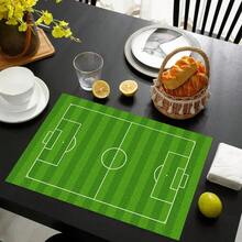 Set da 4 pezzi di sottopiatti stampati con campo da calcio, set di sottopiatti rettangolari in poliestere intrecciato, lavare a mano, decorazione per la casa e la cucina, adatto per interni/esterni - Multicolore - Visualizzare 2