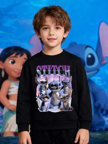 Disney Stitch Themed Children's Hoodie: Multi-Form Alien Cute Pet Prints, Suitable For Both Boys And Girls, Perfect For Festivals, Machine Washable, Fashionable, Casual And Versatile. - màu đen - Xem 2