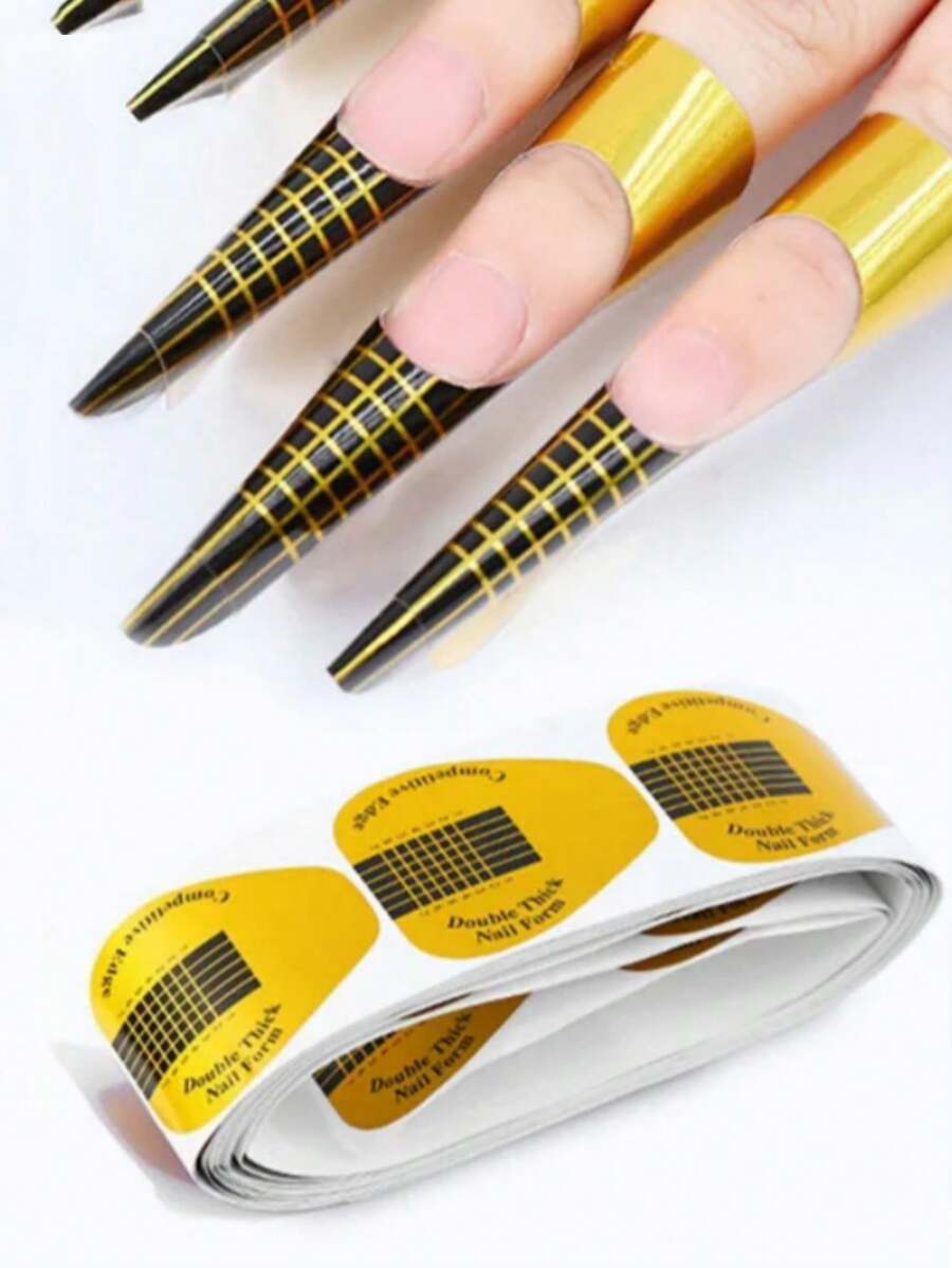 100 piezas Puntas de uñas cuadradas doradas, adecuadas para extensiones de uñas acrílicas y de gel UV con curva C, herramienta guía para extensiones de uñas, dispensador de pegatinas, suministros de arte de uñas, herramientas de uñas, herramientas de arte de uñas, uñas, herramientas de uñas, uñas postizas - Multicolor - Ver 1
