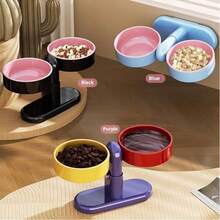 Pet High Footed Double Bowl Adjustable Height Sucker Pet Feeder Anti-Spill Wall Mounted Rotatable Angle Elevated Pets Feeder Bowl - One Size Fits All - View 5