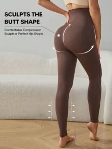 Women's High Waist Seamless Shaping Tummy Control Slimming Leggings - Coffee Brown - View 2