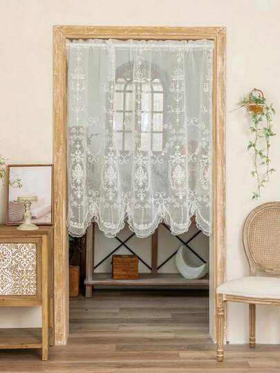 1 pieza Cortina transparente bordada de lujo estilo americano, cortina para ventana pequeña, cortina para puerta, divisor de despensa, estilo nórdico