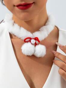 imoli 1pc Christmas Plush Cherry Faux Pearl Unique Necklace, Suitable For Holiday Party Gift