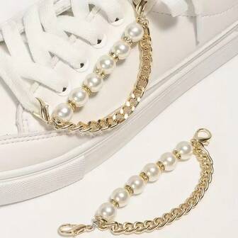 2pcs Detachable DIY Boot Decorations, Fashion Rock Style 3-Layer Large Faux Pearl Chain Decor, Cool Accessories Chain For DIY Decoration, Party Outfit, Unisex Suitable For Boots