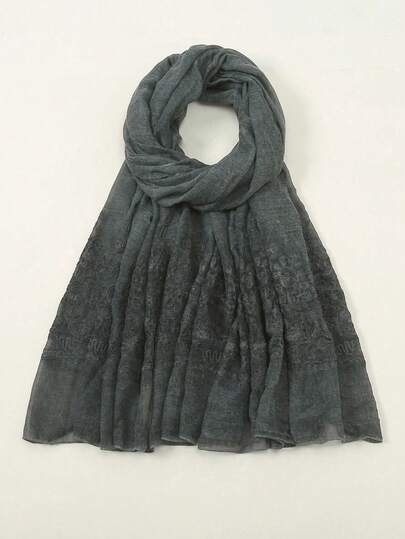 1件女士时尚纯色刺绣围巾头巾，适合日常休闲穿着