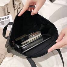 新款时尚女士休闲手提包，菱形刺绣包，简约托特单肩包，百搭 - 黑色 - 查看 10