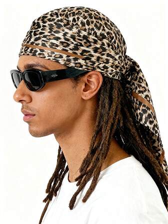 90 Size Leopard Print Hip Hop Scarf; Golden Baroque Printed Leopard Pattern Satin Headscarf; Large Square Headscarf; Hip Hop Style Fashion Streetwear Accessory; Birthday, Holiday, Party, Travel, Streetwear, Accessory Gift