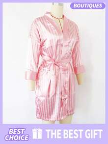 Valentine's Day Gift Women's Nightgown Women's V-Neck Satin Nightgowns For Women Silk Sleepwear 3/4 Sleeve V-Neck Nightshirts(S/M/L/XL) Valentine's Day - 粉色 - 查看 6