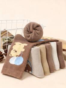 5 Pairs Of Women's Mid Length Socks With Cartoon Teddy Bear Pattern, Thickened Velvet, Suitable For Autumn And Winter, Home Sleep, Outdoor Activities, And Sports Youth (18-40 Years Old) - Multicolor - View 8