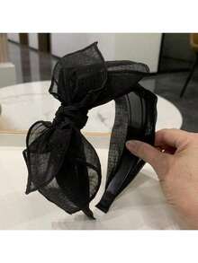 1PC Elegant Korean Style Bowknot Hair Band With Teeth Anti-Skid & Simple Wide Headband With Lace Mesh Women, All Match Hair Clip Valentine's Day Valentines,Hairband,Hair Hoop Headbands, Black - 彩色 - 查看 1