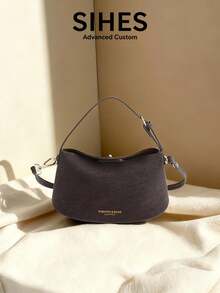 1 buah Tas Selempang Wanita Kulit PU Warna Polos, Tas Tangan Modis Warna Matte dengan Penutup Resleting, Tali yang Dapat Diatur - Kopi - View 5
