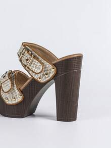 Women Fashion Chunky Platform Block High Heel Summer Sandal With Ankle Strap And Stud Peep Toe Mule Sandals Heel Shoes - Apricot - View 8