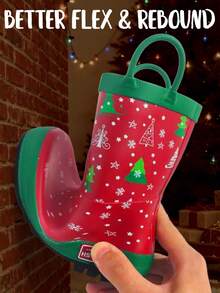 Rote Weihnachts-Babyschuhe Regenstiefel, wasserdichte Stiefel mit starkem Griff, einfacher An-/Ausziehgriff, leicht zu reinigen, geeignet für Outdoor-Aktivitäten Regenschuhe