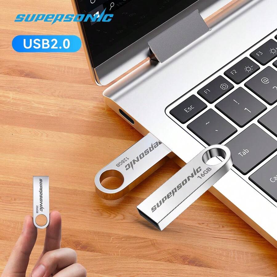 Supersonic 超音速USB闪存盘 16GB 32GB 64GB 128GB USB2.0 U盘 金属U盘 外置存储棒 适用于PC - 銀色 - 查看 1
