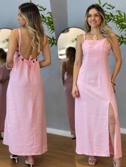 VESTIDO MIDI DECOTE COSTAS ALFAIATARIA ELEGANTE
