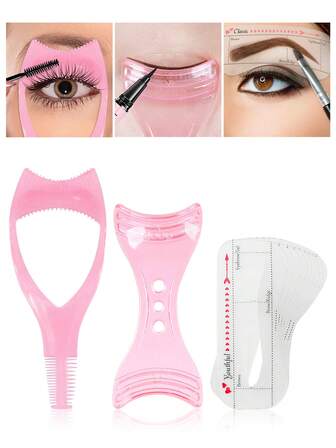 12件套眼部化妆辅助工具组合 - 眼线刷、眼线辅助工具、眼线卡、睫毛卡和10种眉卡，美妆三合一睫毛卡睫毛辅助工具，易于清洁，可重复使用，轻松画出完美眼线和睫毛，打造完美眉形，适合化妆爱好者，多功能，适用性强，快速上妆的女性化妆配件。（2/1件）