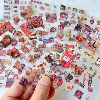 可爱复古零食糖果食品贴纸，防水卡通剪贴簿贴纸，相册日记文具，可爱封口贴纸，适用于水瓶、冰箱、手机壳、笔记本等DIY装饰，奖励礼品