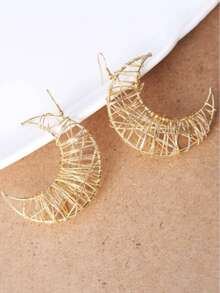 1 Pair Geometric Hollow Line Moon Design Earrings For Women - Yellow Gold - View 6