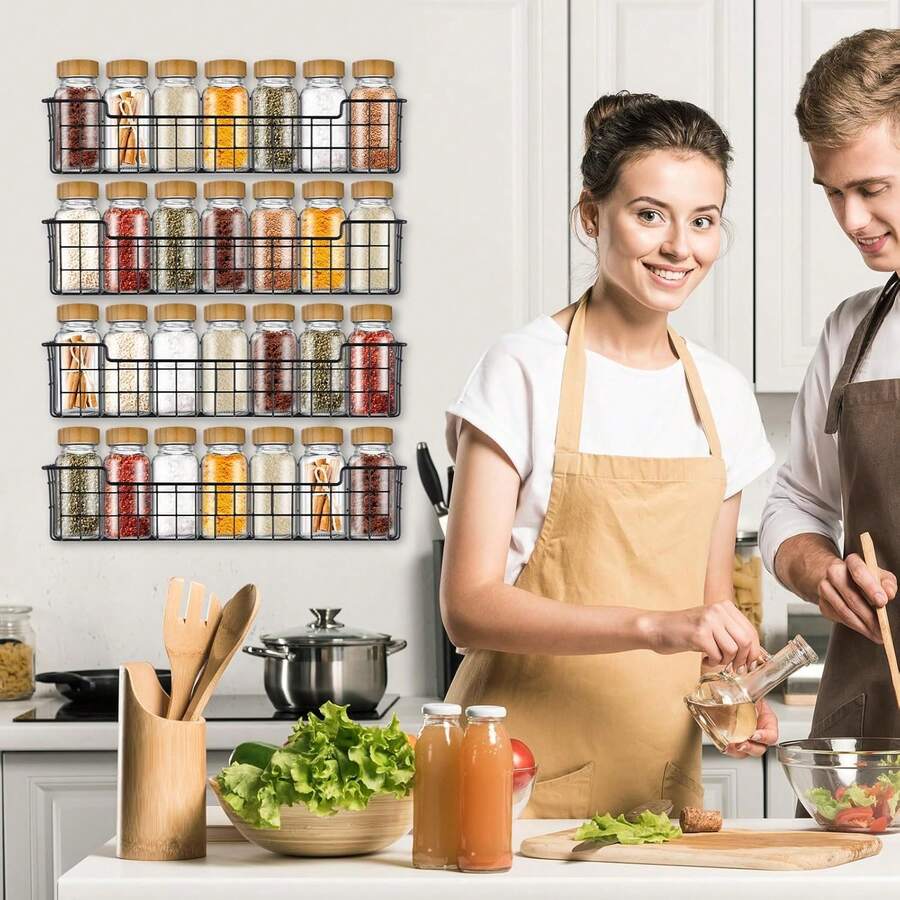 Spice Rack Organizer Wall Mount, Spice Organization Storage Shelf For Cabinet Door,  Wall Spice Rack Saving Space For Kitchen - Gói Bạc-4 - Xem 1