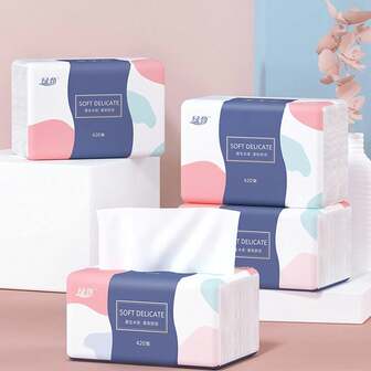 Soft Small Facial Tissue, Toilet Paper -BAG Cover Not BOX, Native Wood Pulp Fiber Material, Disposable Napkin, White Facial Paper Tissue, 5-Ply, 420 Sheets Per Pack