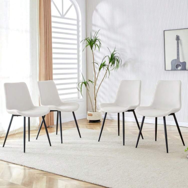 Dining Chairs - White+Black + Metal + PU Leather + Set Of 4 - View 1