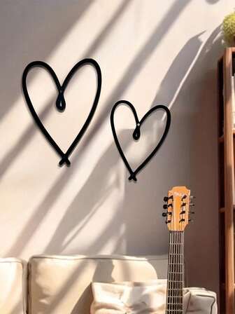 2pcs HandDrawn Open Heart Metal Wall Decor - Minimalist Black Line Drawing, Cast Iron Construction, Elegant Wedding/Valentine's/Mother's/Father's/Graduation Gift - Indoor/Outdoor Decoration For Living Room, Bedroom, Gallery Wall - Easy Hanging With Pre-Drilled Holes, Art Decor, Romantic Aesthetic