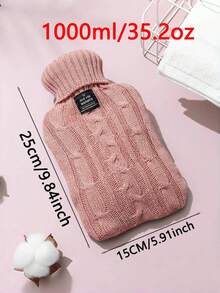 1pc 1000ml/2000ml Pink Khaki Smoke Gray Knitted Hot Water Bag With Water Injection For Foot And Stomach Warming And Hot Compress - Multicolor - View 4