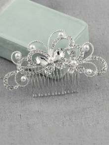 1 pieza Peine de cabello para boda hecho a mano con cristales, diseño vintage de flor, hoja y mariposa, accesorio de cabello nupcial para el Día de San Valentín - Plateado - Ver 17