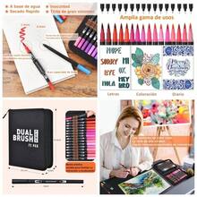 72/120 Colores Plumones Doble Punta Pencil, Marcadores a Base de Agua No Toxico, Cepillo de Nailon 1 - 2mm y Punta Fina 0.4mm Para Nios y Adultos, Colorear Lettering Dibujar Caligrafa - 72 Colores - Ver 1