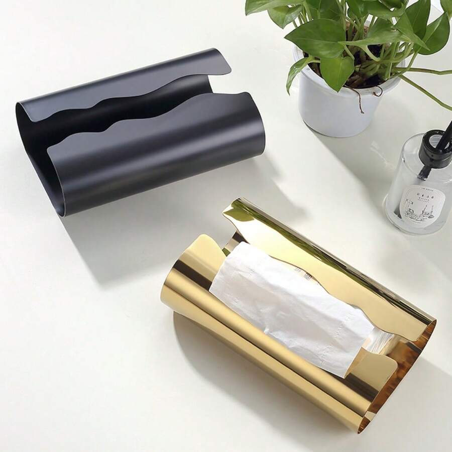 1pc Creative Curved Tissue Box, Stainless Steel Material With Elegant Mirror Effect, Home Decor, Bathroom Vanity/Bedside Table/Office Desk Decoration, Desktop Home Decor And Storage, Napkin Holder, Holiday Family Gathering, Kitchen Dining Table Decoration, Suitable For Home Kitchen Bedroom Living Room Dining Room - Multicolor - View 1