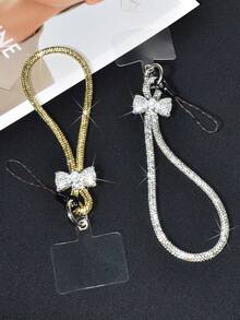 1条奢华水钻珍珠蝴蝶结装饰手机挂绳，创意全水钻钥匙扣吊坠，时尚多彩闪亮腕带，短款手持耐用防丢通用智能手机腕带，适合女性日常、约会、度假、旅行、工作，是送给母亲和女友的绝佳生日礼物 - 彩色 - 查看 30