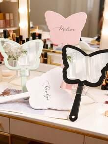 1 pieza/2 piezas Espejo de mano personalizado, con texto/logotipo/nombre personalizado, espejo de mano con mariposa, accesorio de boda, etiqueta con nombre, regalo coleccionable personalizado, suministros para damas de honor, impresión UV, belleza y salud, ropa de otoño a la moda, recuerdo perfecto de boda, un excelente regalo de cumpleaños para amigos, novias o familiares. - Multicolor - Ver 1