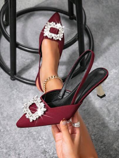 Women's Faux Rhinestone Sexy High Heels, Pointed Toe Slip-On Comfortable Party Shoes With Backless Mule Design, Suitable For Party, Wedding, Business Occasions, Fashion Design Essential For Professional Women