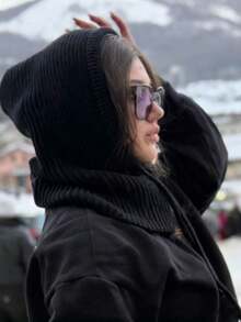 1 pezzo Balaclava da donna, cappuccio lavorato a maglia alla moda, berretto da sci con cordino, adatto per sci, strada, attività all'aperto, consegna di colore casuale - Multicolore - Visualizzare 10