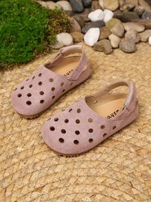 New Girls' Solid Color Hollow Anti-Slip Soft Bottom Hook And Loop Simple Fashion Flat Sandals, Suitable For Spring And Summer